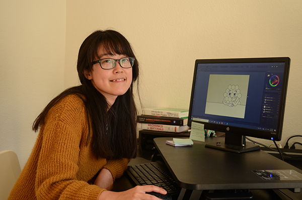 Juyoung Leem exhibits her creation, Gene the Graphene, on her monitor